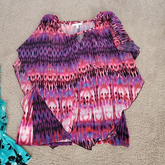 3 XL blouses 2 notations chiffon overlay keyhole neck 1 Sweet Pea semisheer - Picture 2 of 12